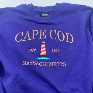 Cape Cod Sweatshirt  Purple Crewneck Boxy Fit Embroidered Measures Large READ
